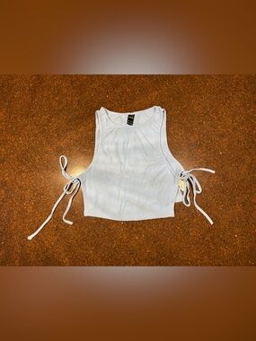SHEIN Light Blue Ribbed Tie-Side Cropped Tank